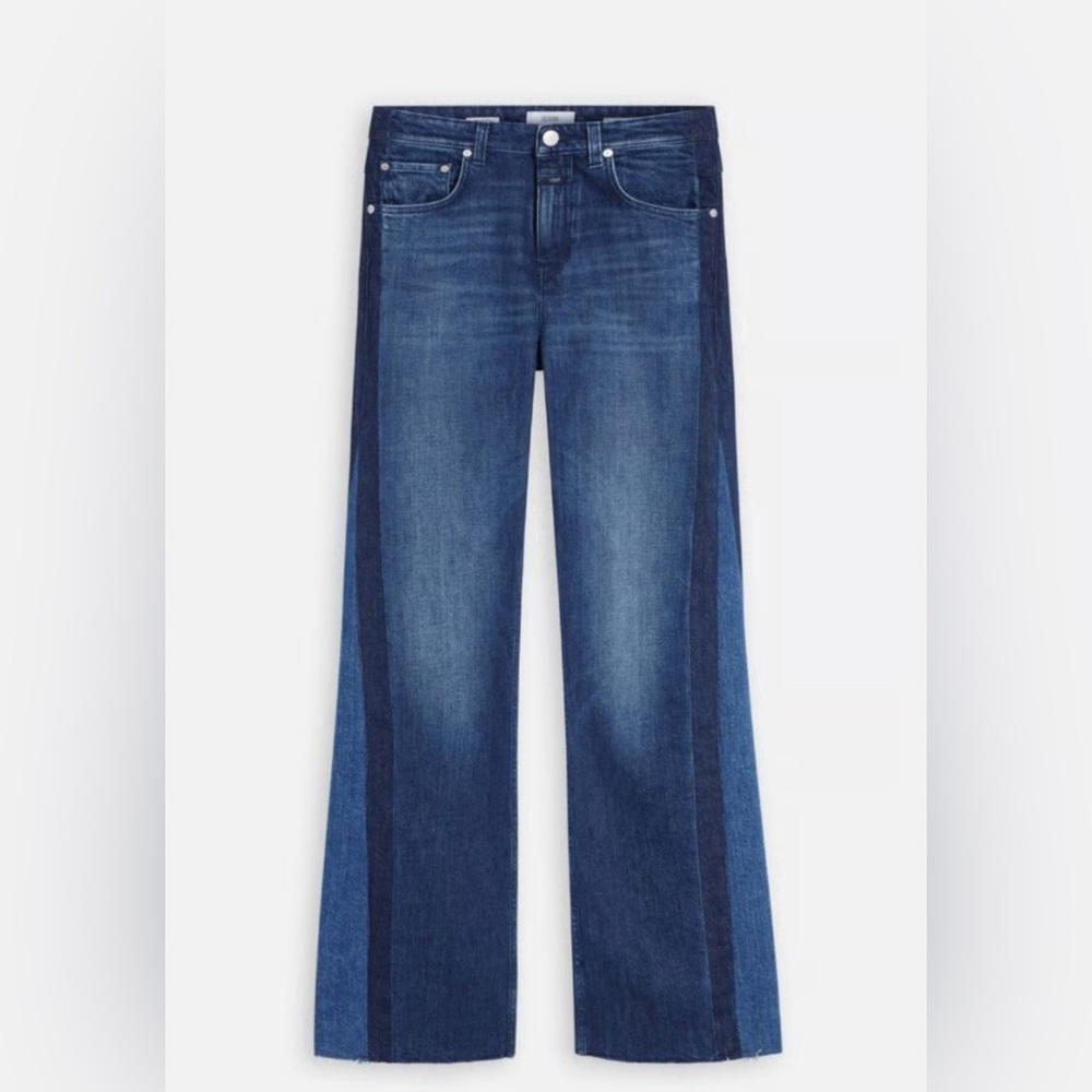 CLOSED Baylin Two-tone Side Strip Wide Leg Jeans in mid blue